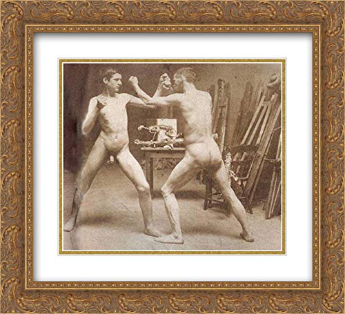 Thomas Eakins Two Nude Boys Boxing Museum Art Print - 22x20 Gold Ornate Framed Painting with Double Matting - Classic Boxing Artwork for Home Decor, Office Wall Art, and Gift for Art Lovers