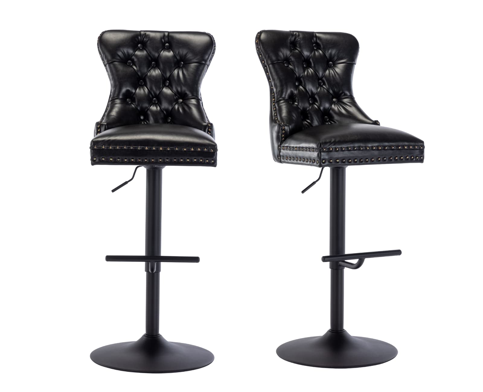 EALSON Modern Leather Bar Stools Set of 2 - Swivel Counter Height Adjustable Bar Chairs with High Back Tufted Upholstery & Metal Base - Perfect for Home Bar, Kitchen Island & Dining Room - Black