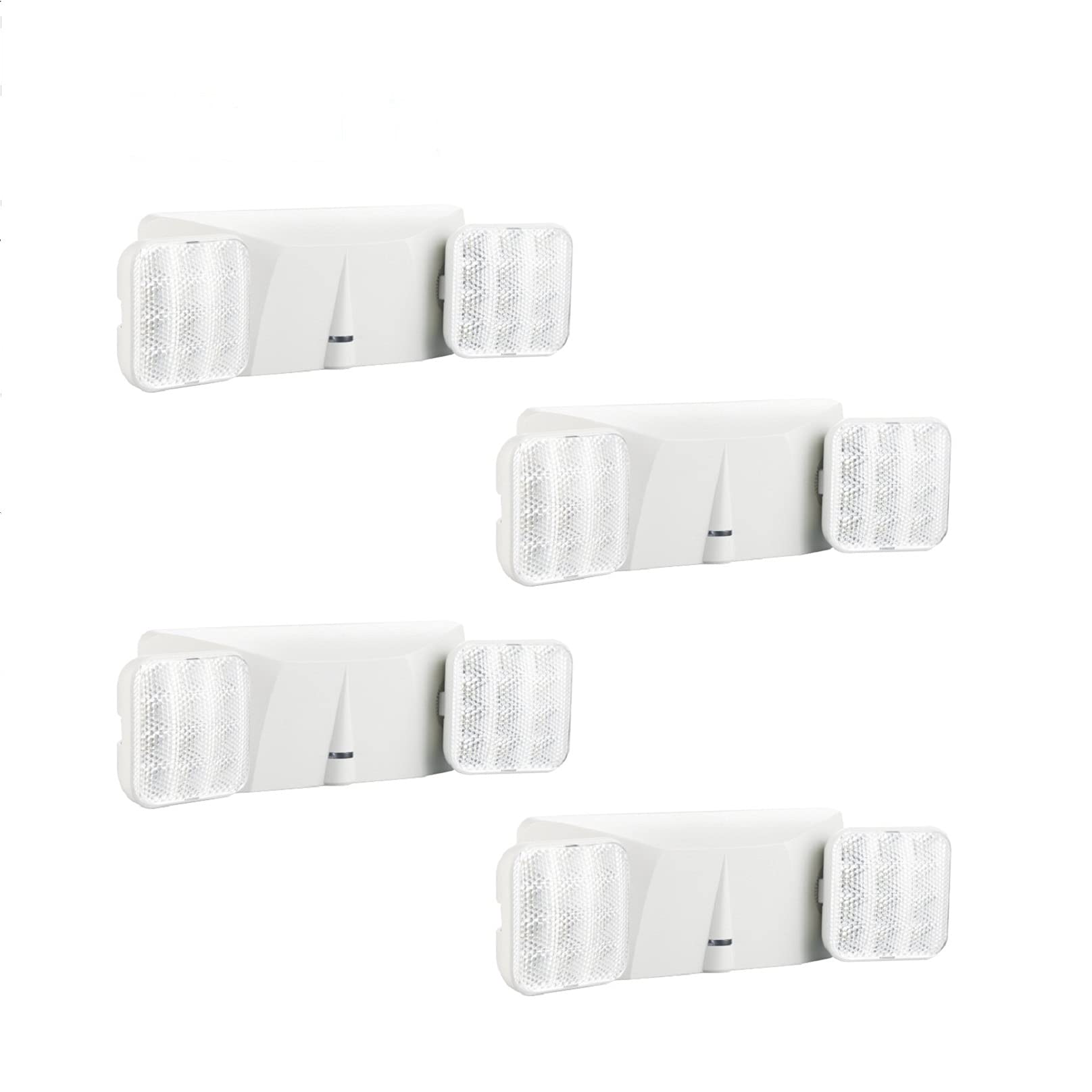 4 Pack UL Listed LED White Commercial Lighted Exit Signs with Emergency Backup Lights - US Standard Indoor Safety Exit Signs for Offices, Schools, and Buildings - Two Head Emergency Lighting by Lithonia