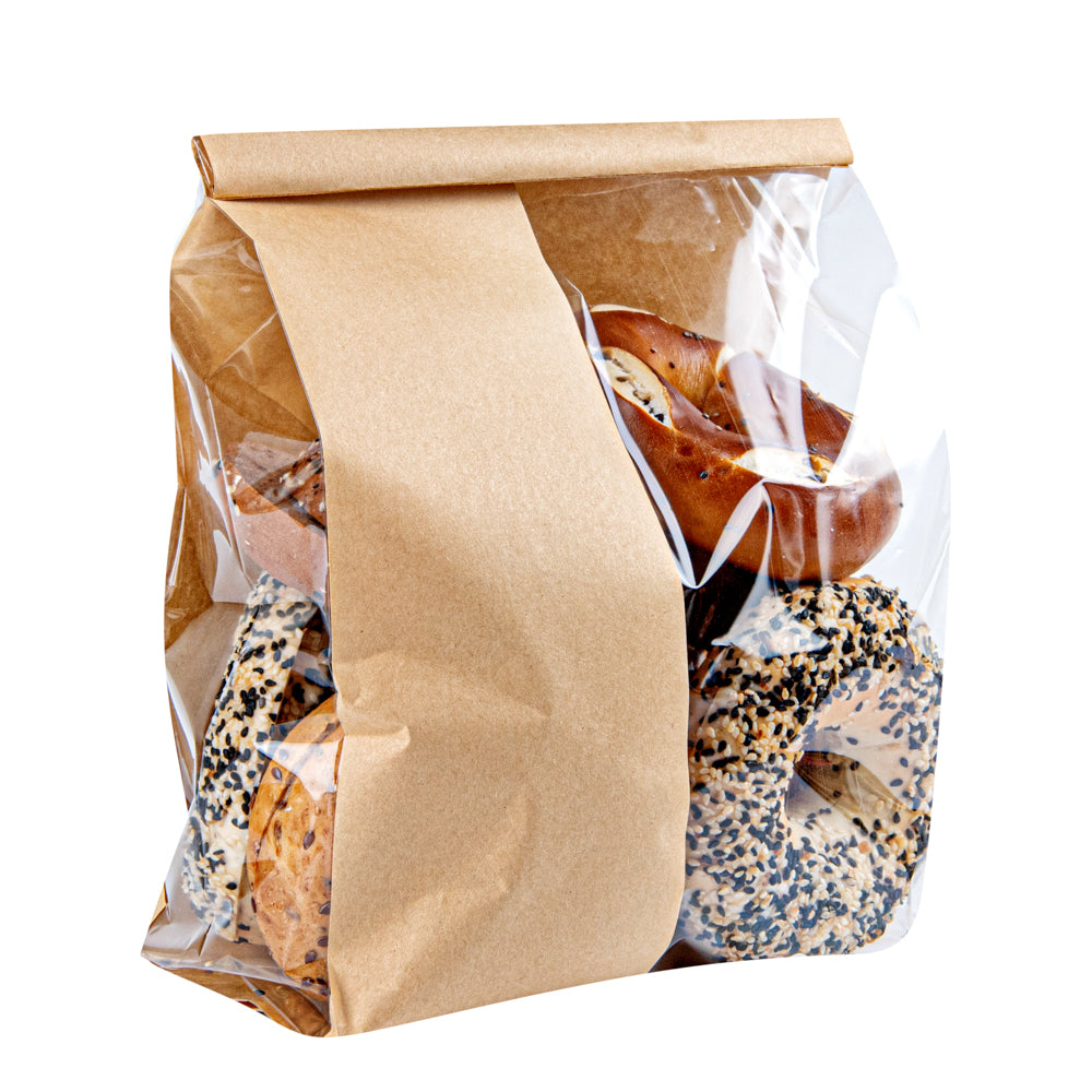 Premium Kraft Paper Bakery Bags with Window & Tin Tie Closure - 8.25