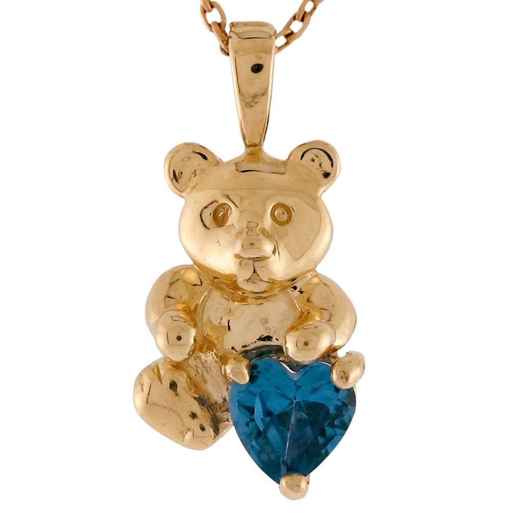 10K Gold Simulated Blue Zircon December Birthstone Floating Bear Charm Jewelry - Perfect for Birthdays, Gifts & Fashion Accessories