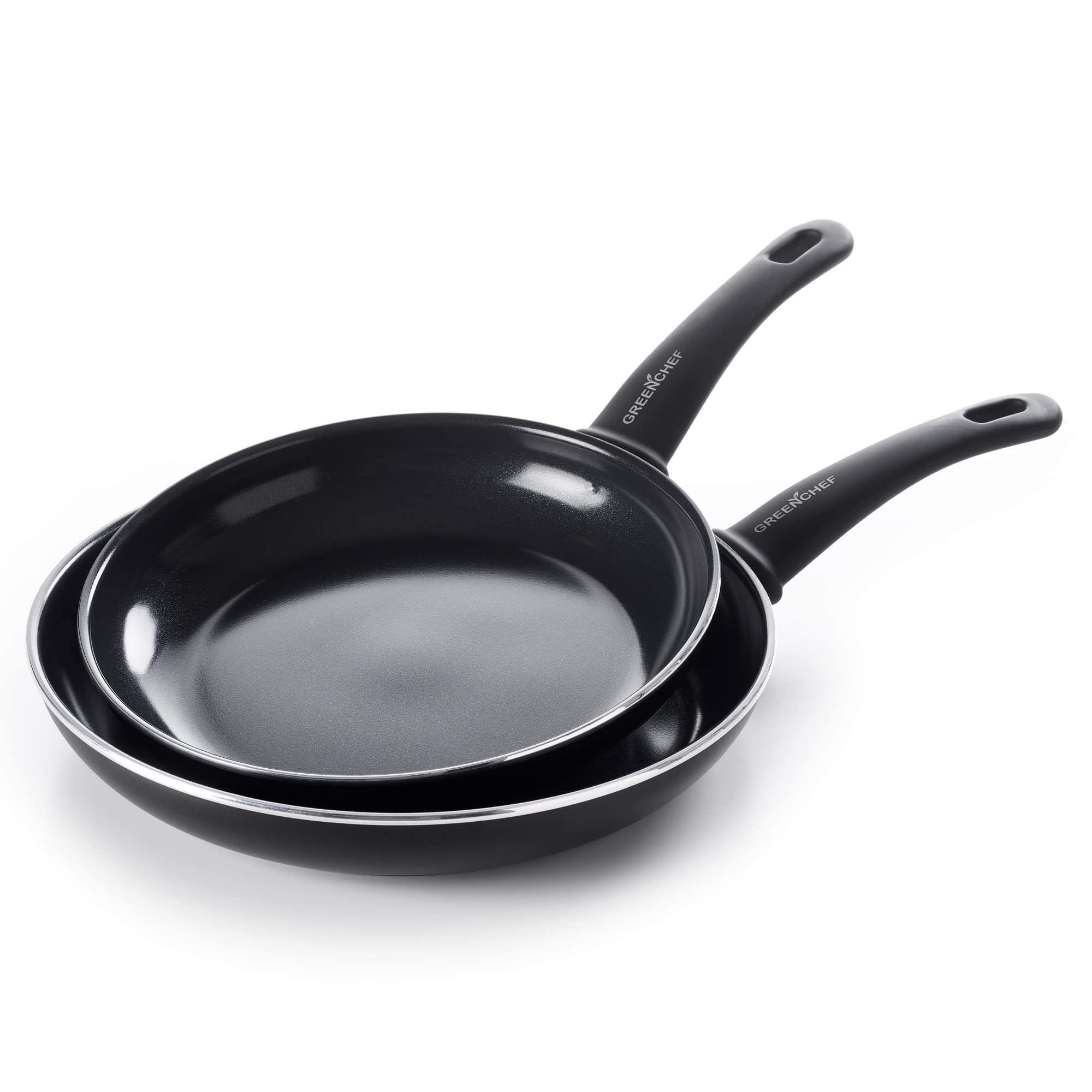 Premium Diamond Soft Grip Non-Toxic Ceramic Coated Frying Pan Set - 2 Piece (24cm & 28cm) - Induction, Oven & Dishwasher Safe - Black - Healthy Cooking for Family Meals, Stir Fry & Pancakes