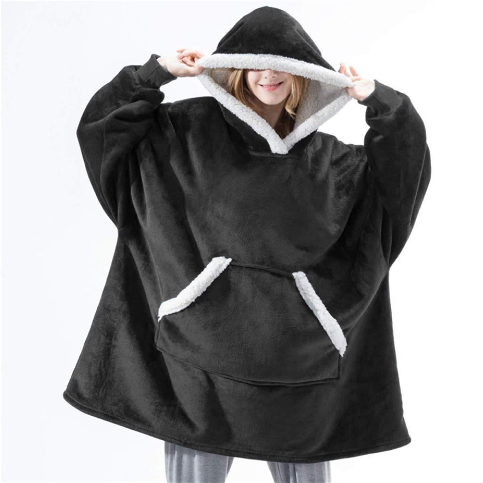 HTKLCZ Soft Fleece Wearable Hooded Blanket with Sleeves - Ultra Warm Plush Fluffy TV Blanket Hoodie for Adults - Perfect for Winter Nights, Movie Watching & Lounging (Color: D)