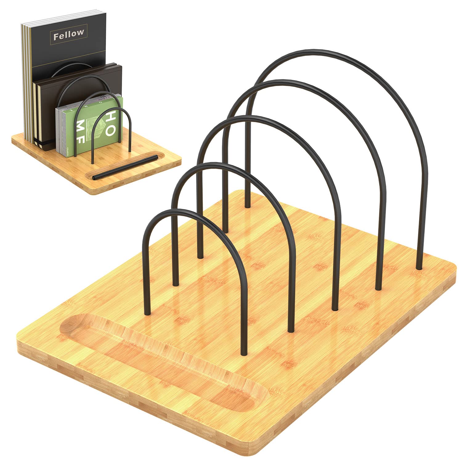 LEMIKKLE Bamboo Desk Organizer with 5 Slots - Letter & Document Holder for Office, Home, School - Mail Sorter, File Folder & Paper Organizer (11.3