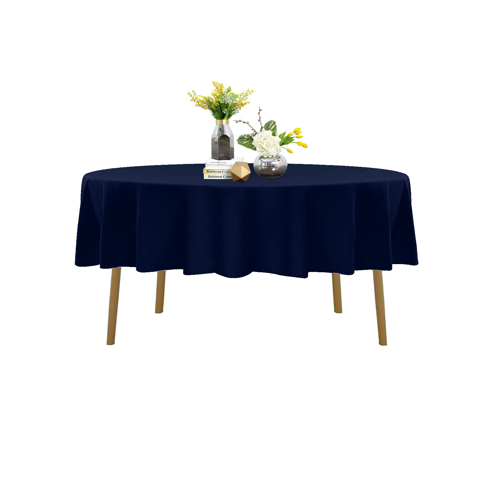 2 Pack 70 Inch Round Tablecloth - Stain & Wrinkle Resistant Washable Polyester Table Cover for Dining, Buffet & Wedding - Navy Blue Decorative Fabric Tablecloth for Indoor/Outdoor Parties, Restaurants & Events