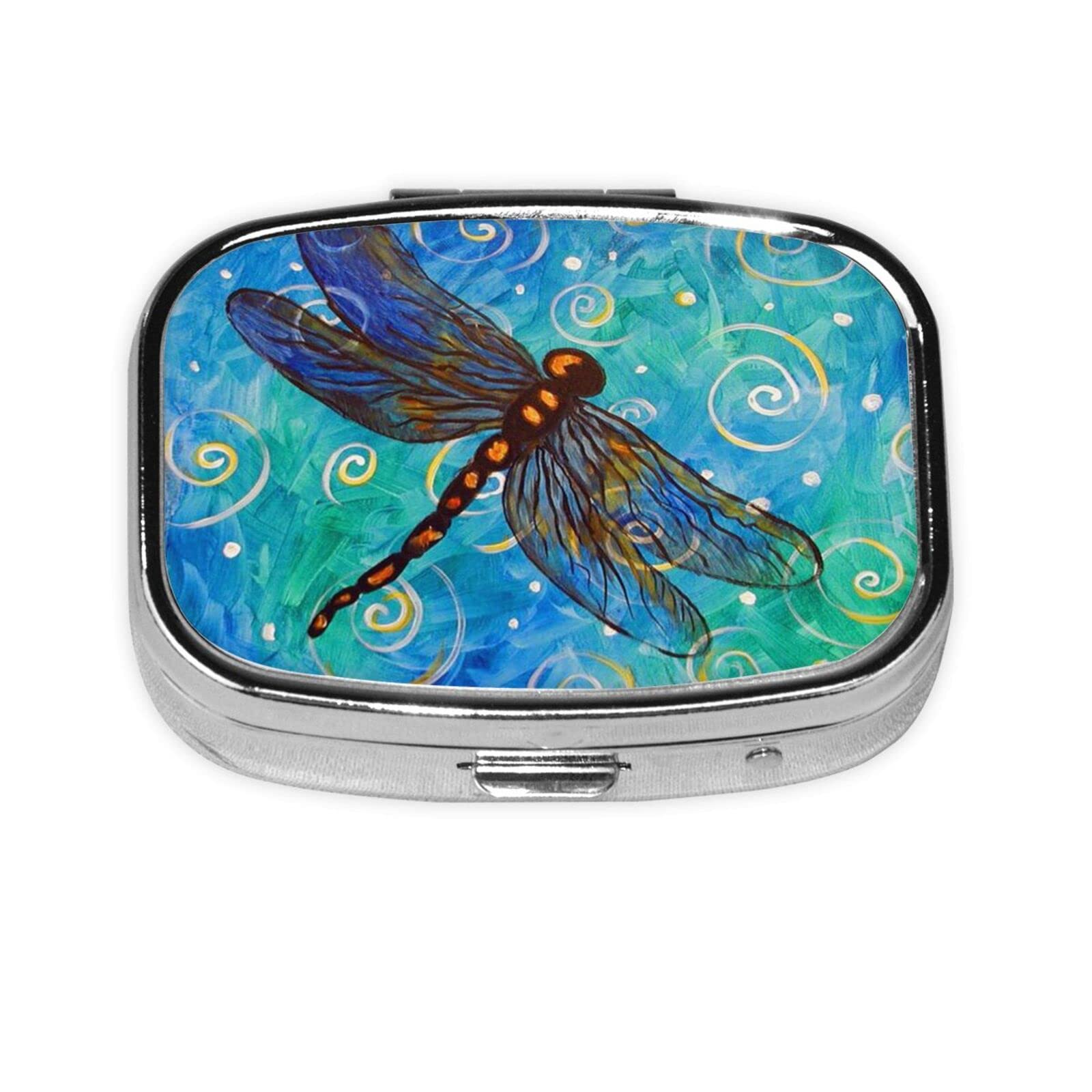 Fantasy Blue Dragonfly Printed Portable Square Pill Box - Travel Pill Case for Purse, Medication Organizer for Daily Use & Outdoor Activities