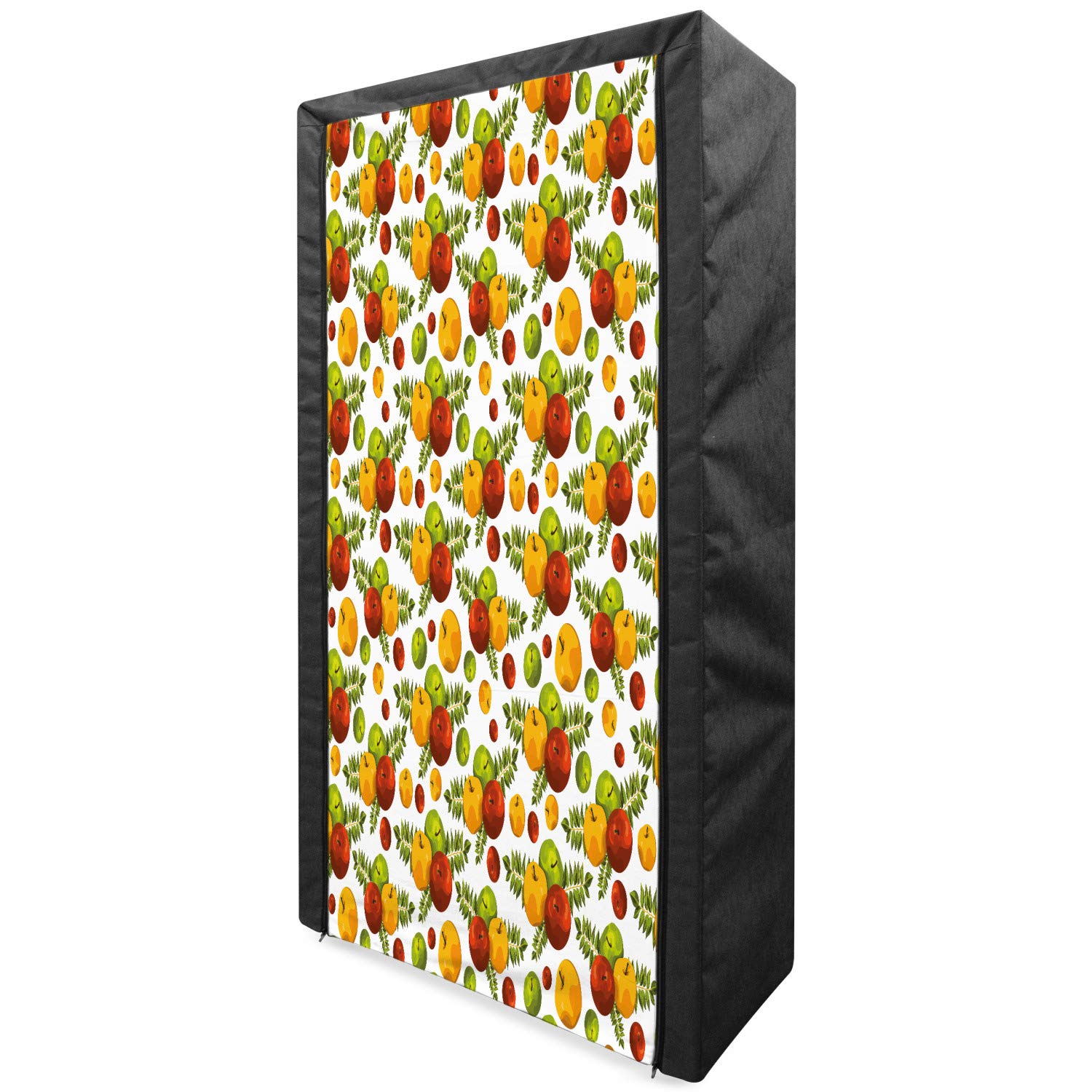 Ambesonne Fruits Portable Fabric Wardrobe - Apple Harvest Themed with Fruit & Leaves Illustration - Autumn Season Clothing Organizer & Storage Closet with Shelves - 33.5 Inches - Burnt Sienna & Yellow - Perfect for Bedroom, Closet, Dorm & Seasonal Storage