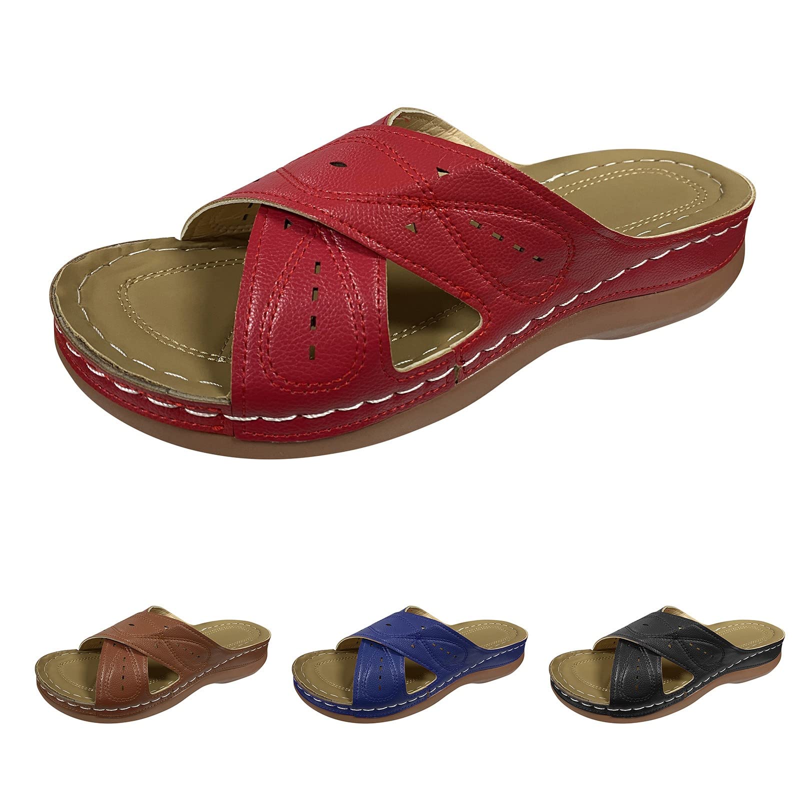 Women's Closed Toe Leather Sandals - Fashion Flat Shoes with Engraved Cross & Hollow Design - Casual Platform Sandals for Women (Black, Size 8) | Perfect for Summer Outfits, Beach Vacations & Everyday Comfort
