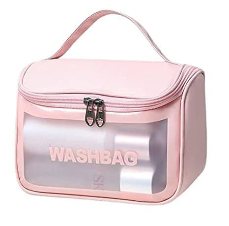 HIMART Hanging Travel Toiletry Bag - Waterproof Makeup Organizer with Hooks for Women, Pink Cosmetic Storage Case - Perfect for Bathroom, Camping, Gym & Air Travel