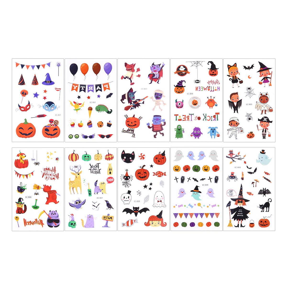 10Pcs Halloween Temporary Tattoos for Kids - Fun & Safe Skin Stickers for Boys and Girls - Perfect for Halloween Parties, Costumes & Trick or Treating