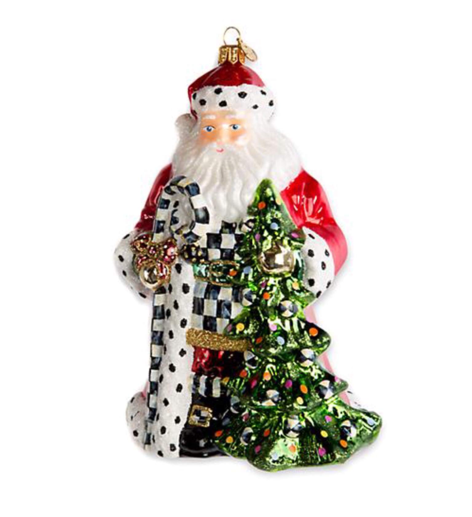 MacKenzie-Childs Glass Christmas Ornament - Tree Farm Santa Claus Holiday Decoration for Christmas Tree, Home, and Festive Party Decor
