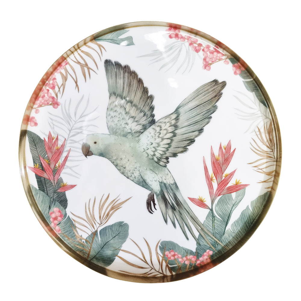 35cm Round Gold Tropical Serving Tray - Large 2.5cm Deep Bamboo Wood Platter for Cocktail Parties, Beach Themed Events & Home Decor