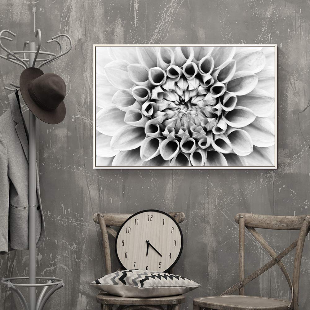 Floating Framed Canvas Wall Art - Black Flower Print - 24x36 Inches - Ready to Hang - Modern Home Decor for Living Room & Bedroom - Perfect for Housewarming Gifts & Interior Design
