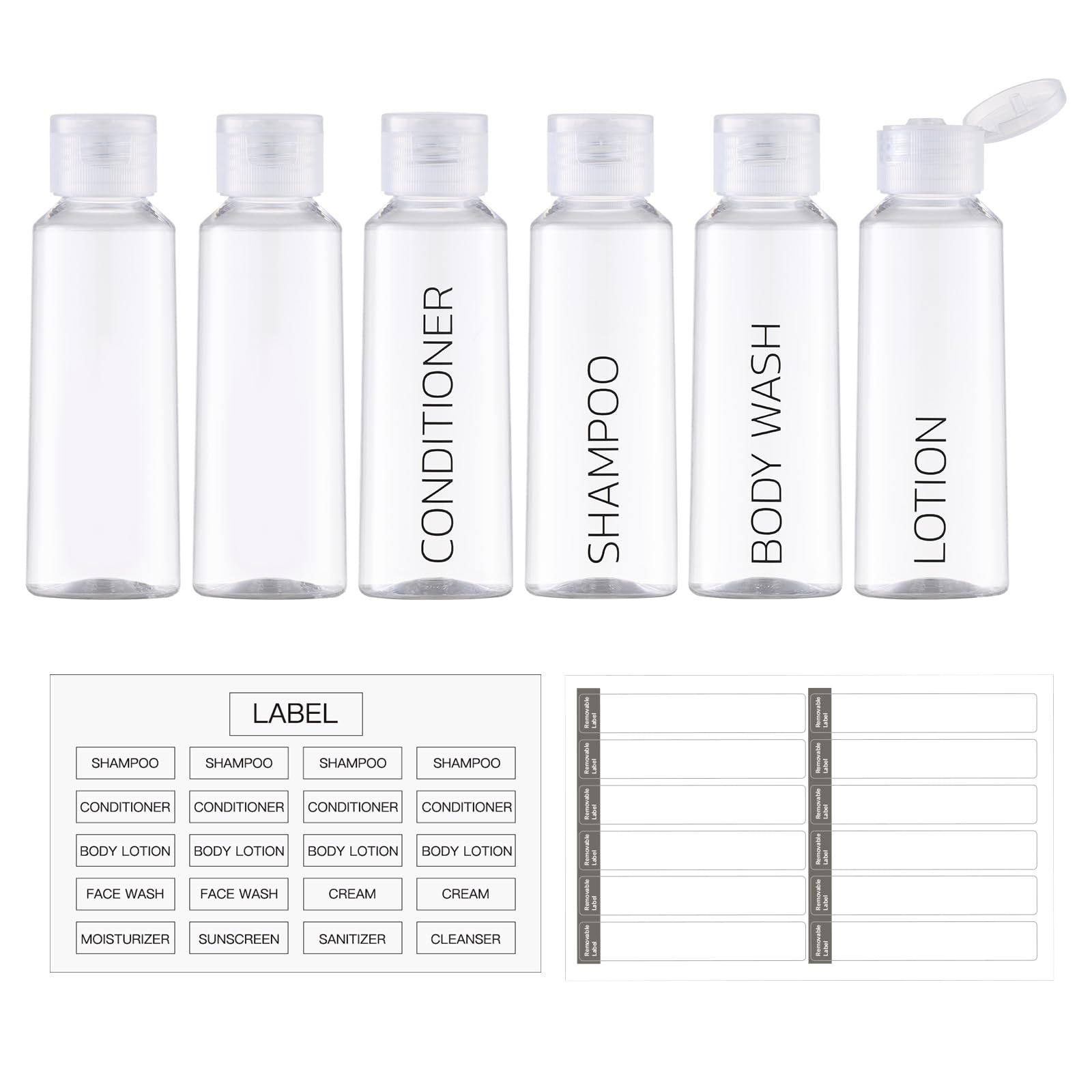 LISAPACK 3.4 oz (100ml) TSA Approved Travel Bottles for Toiletries - 6 Pack Leak Proof Plastic Containers for Shampoo, Conditioner & Lotion - Perfect for Air Travel, Gym & Vacation Essentials (Clear)