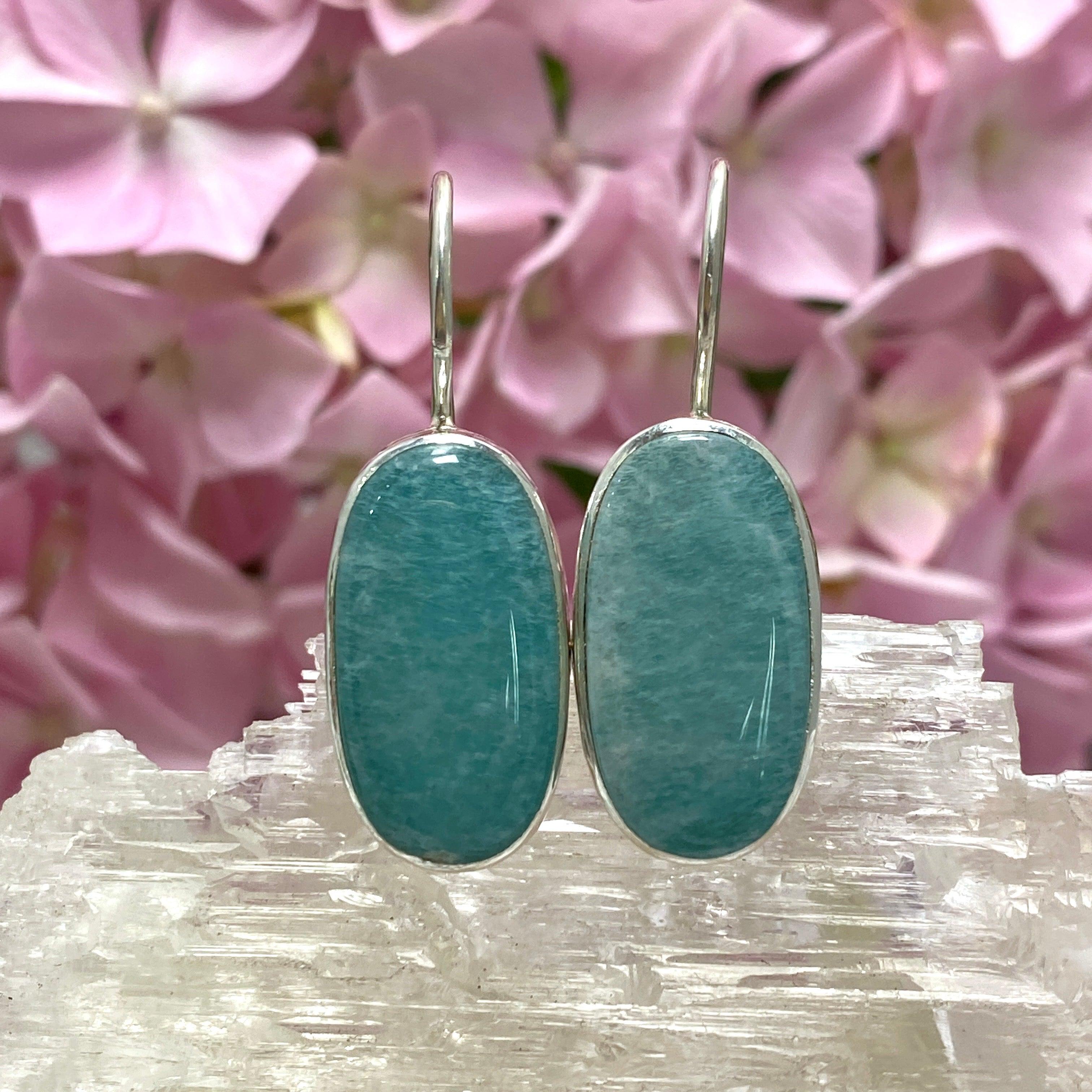 Amazonite Oval Earrings with Fixed Hook - Elegant Gemstone Jewelry for Women | Perfect for Parties, Weddings & Everyday Wear KEGJ1238