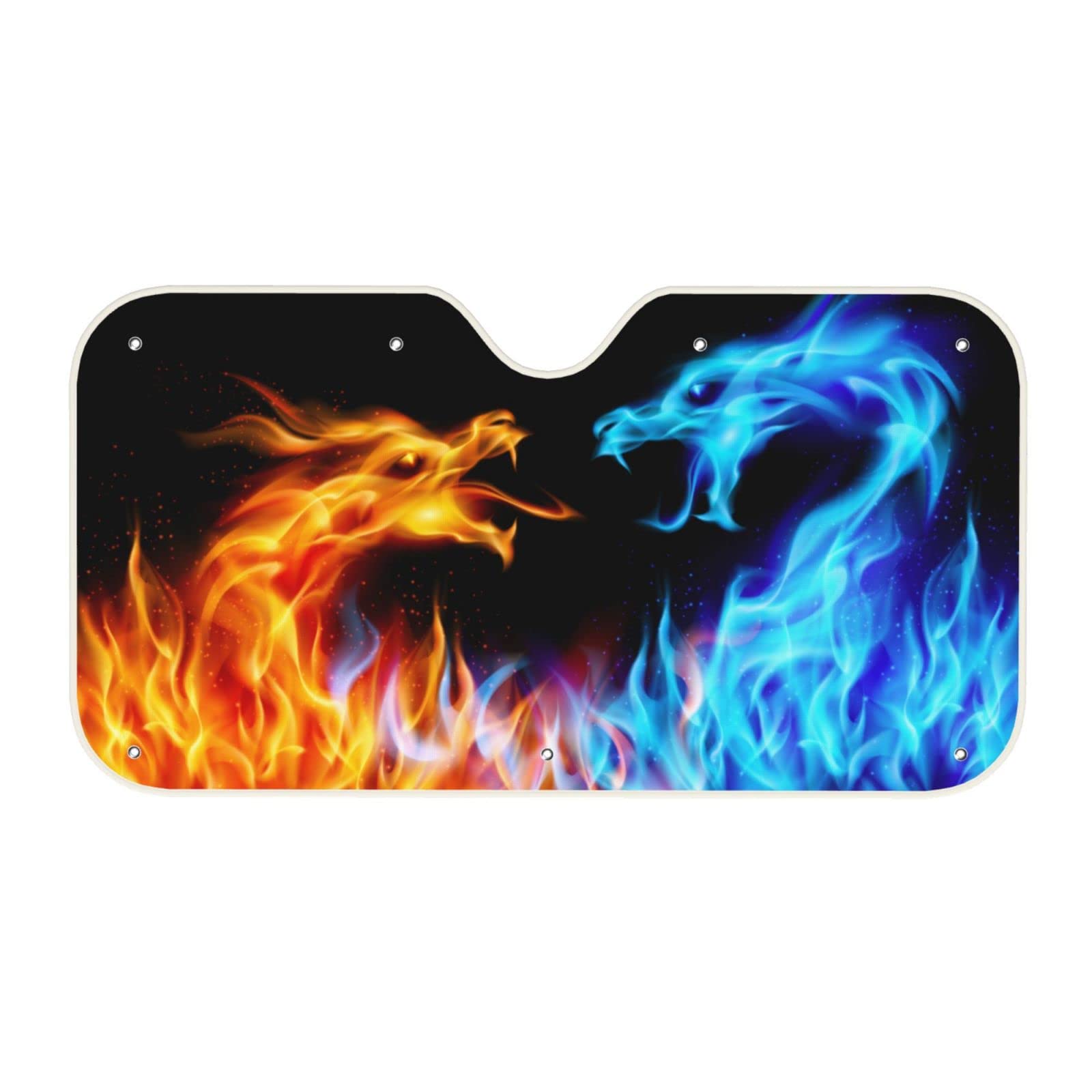 Blue and Red Fire Dragon Car Windshield Sunshade - Foldable UV Sun Visor Protector for Cars, Trucks & SUVs (55.2’’x30’’ Medium Size) | Perfect for Summer Heat Protection & Interior Preservation
