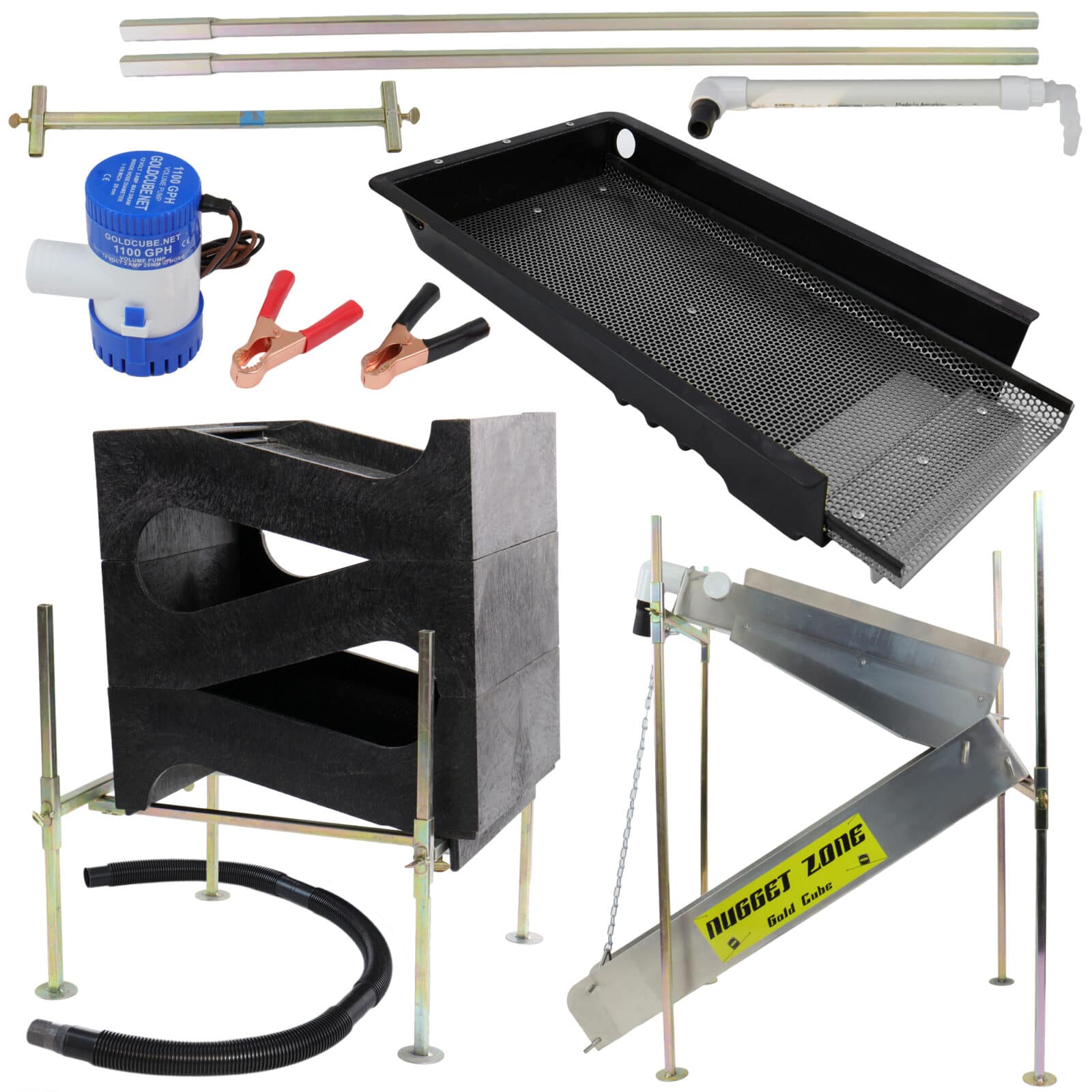 Gold Cube 3 Stack Deluxe Complete Kit with Nugget Zone Banker - Stainless Steel Gold Panning Equipment for Prospecting, Mining & Outdoor Adventures