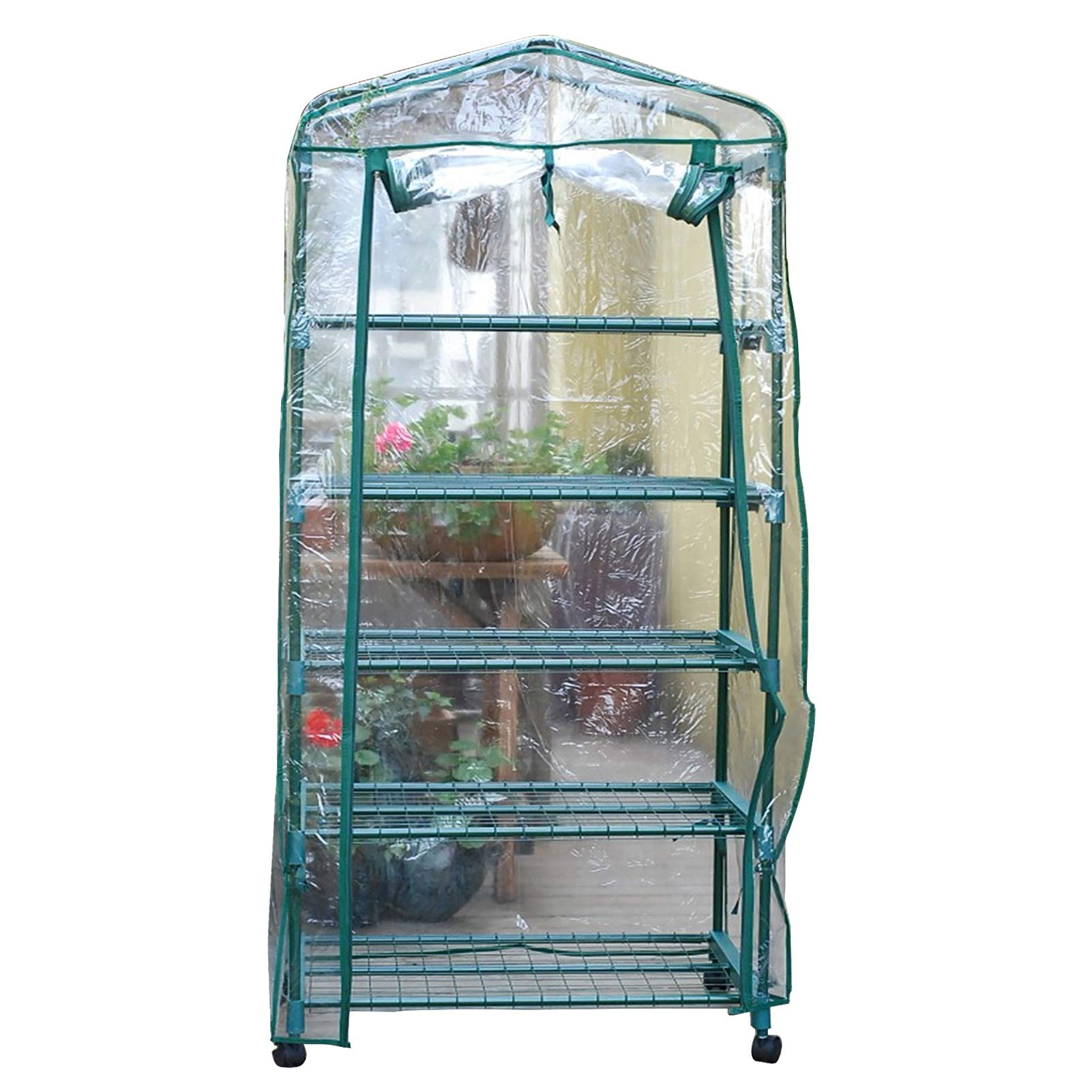 5-Tier Mini Greenhouse with Transparent PVC Waterproof Cover & Zipper Opening - Portable Indoor/Outdoor Plant Tent for Herbs, Flowers & Seedlings - Perfect for Balcony, Patio & Backyard Gardening (Hot House with Wheels)