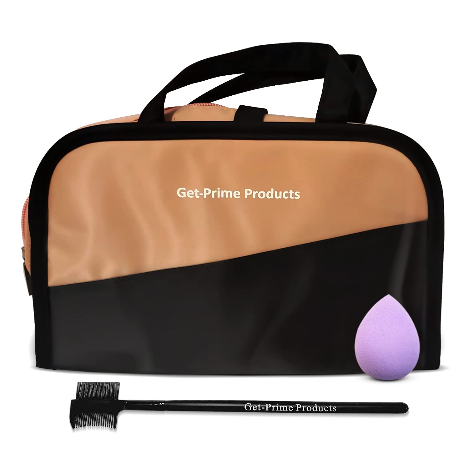 Waterproof Travel Makeup Bag Organizer - Portable Cosmetic Pouch with Eyelash Brush & Foundation Sponge | Professional Toiletry Case for Women, Perfect for Vacations, Gym & Daily Essentials Storage