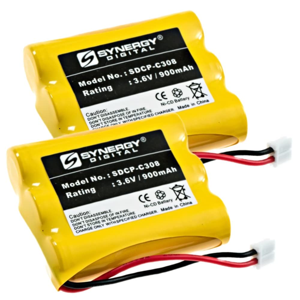 Synergy Digital Cordless Phone Batteries (Ni-CD, 3.6V, 900 mAh) - 2-Pack Replacement for RCA 21002GE2 & Vtech 80-5071-00-00 - SDCP-C308 Combo - Perfect for Home/Office Cordless Phones
