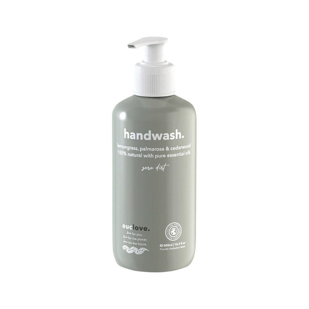 EUCLOVE Natural Hand Wash with Lemongrass, Palmarosa & Cedarwood - 500ml Refillable Bottle for Kitchen, Bathroom & Guest Washroom - Antibacterial & Moisturizing Liquid Soap