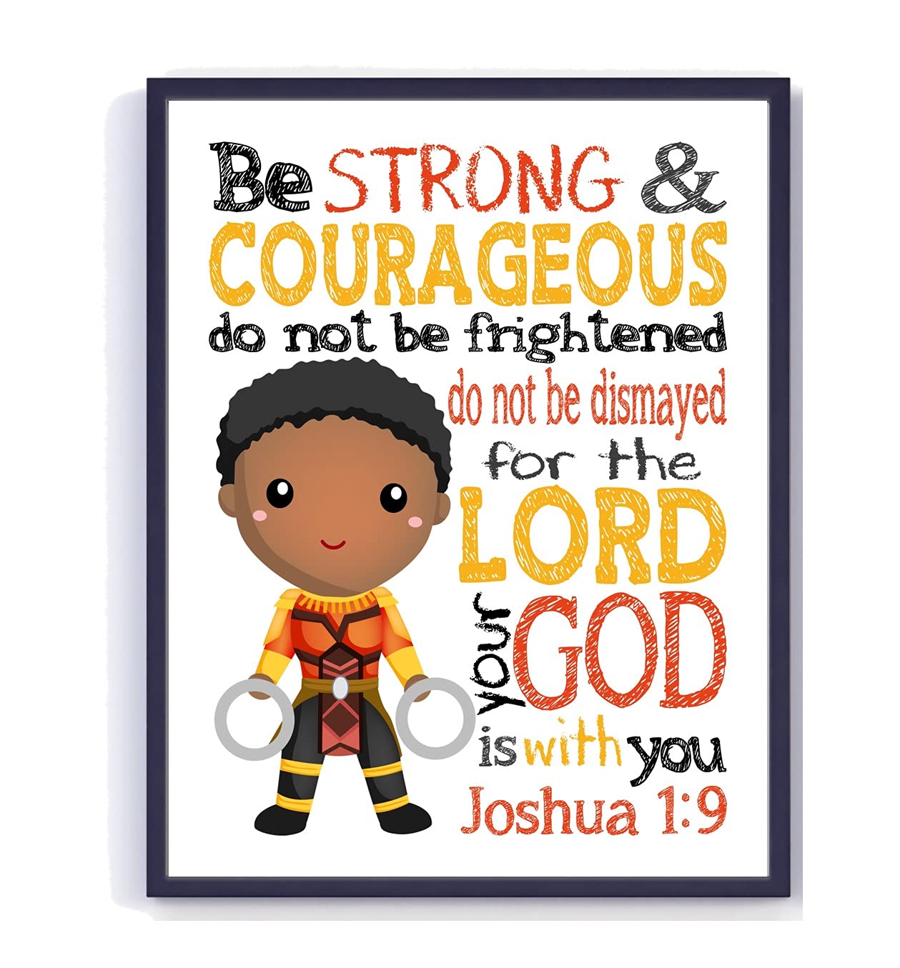 Black Panther Superhero Nursery Decor - Joshua 1:9 Print for Christian Kids' Room