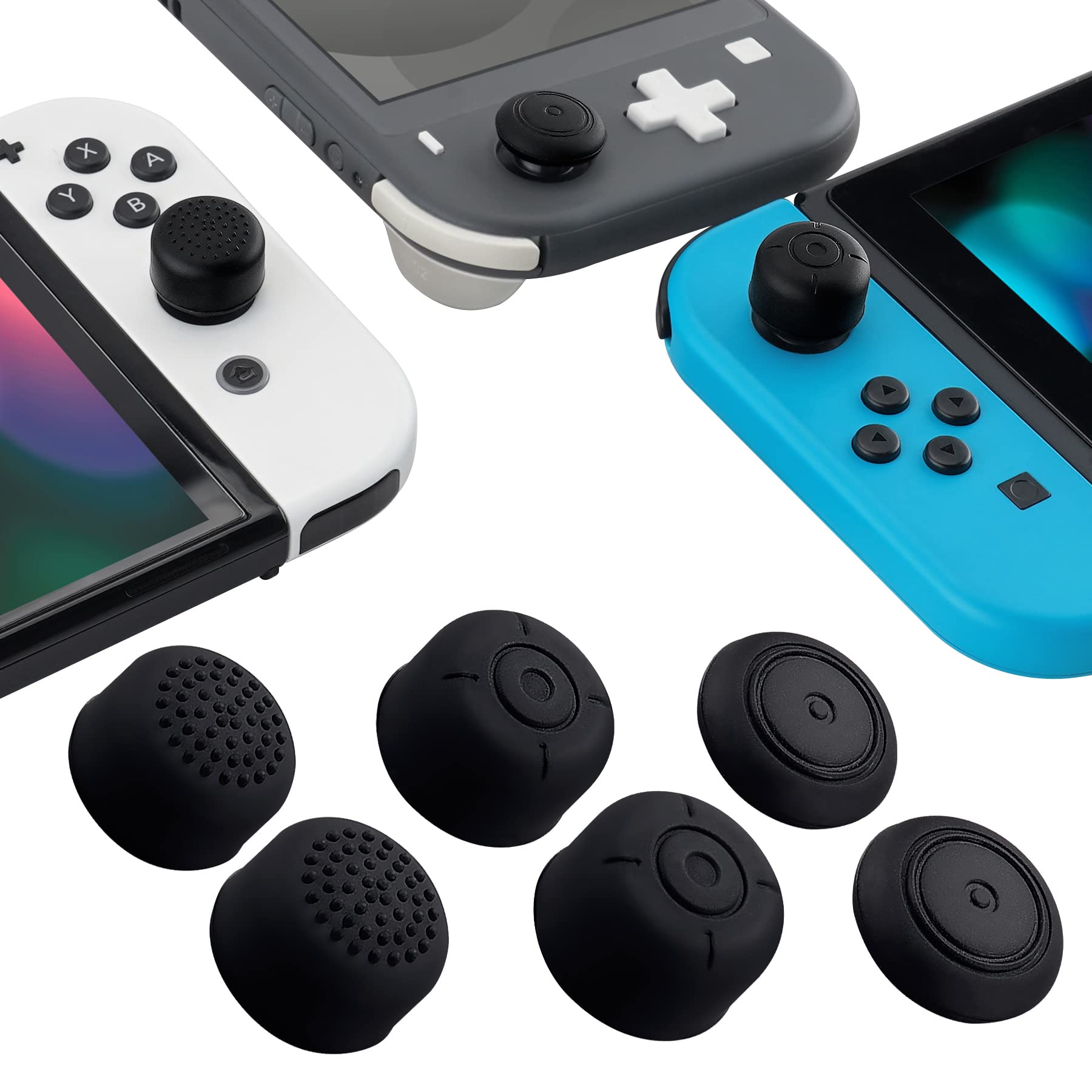 eXtremeRate 3 Pairs Anti-Slip Black Silicone Extended Thumb Grips for Nintendo Switch Joy-Con & OLED - Enhanced Grip for Gaming, Comfortable Thumbstick Caps for Switch Lite - Perfect for Long Gaming Sessions and Precise Control