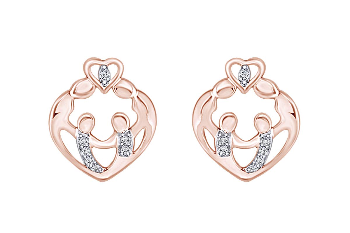 10K Solid White Gold Round Natural Diamond Heart Earrings for Women - Perfect Gift for Mother's Day, Anniversary & Valentine's Day