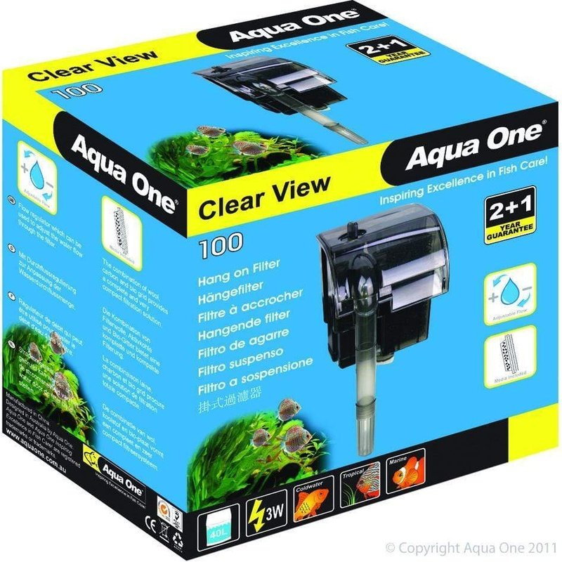 Aqua One ClearView 100 Hang On Aquarium Filter - 10 Gallon (40L) Capacity, 48 GPH (180L/h) Flow Rate - Ideal for Freshwater Fish Tanks, Betta Bowls & Small Aquatic Habitats