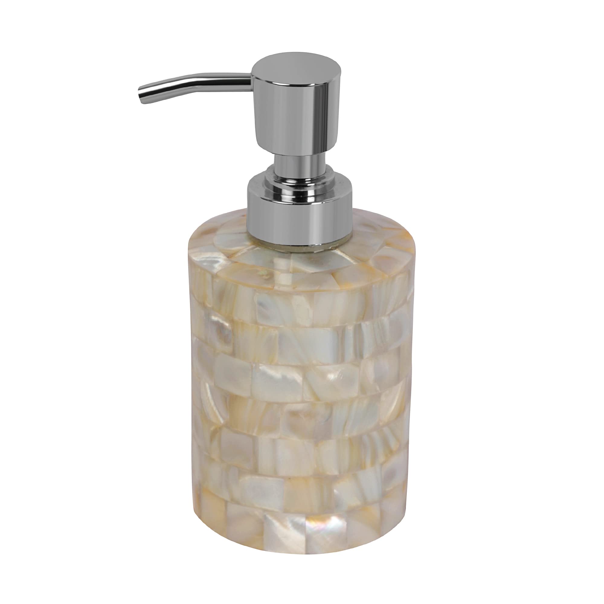 Refillable Mother of Pearl Soap Dispenser - Leak Proof Bathroom & Kitchen Hand Soap, Dish Soap & Lotion Dispenser - Elegant Round Countertop Decor for Home, Spa & Guest Bathroom Accessories