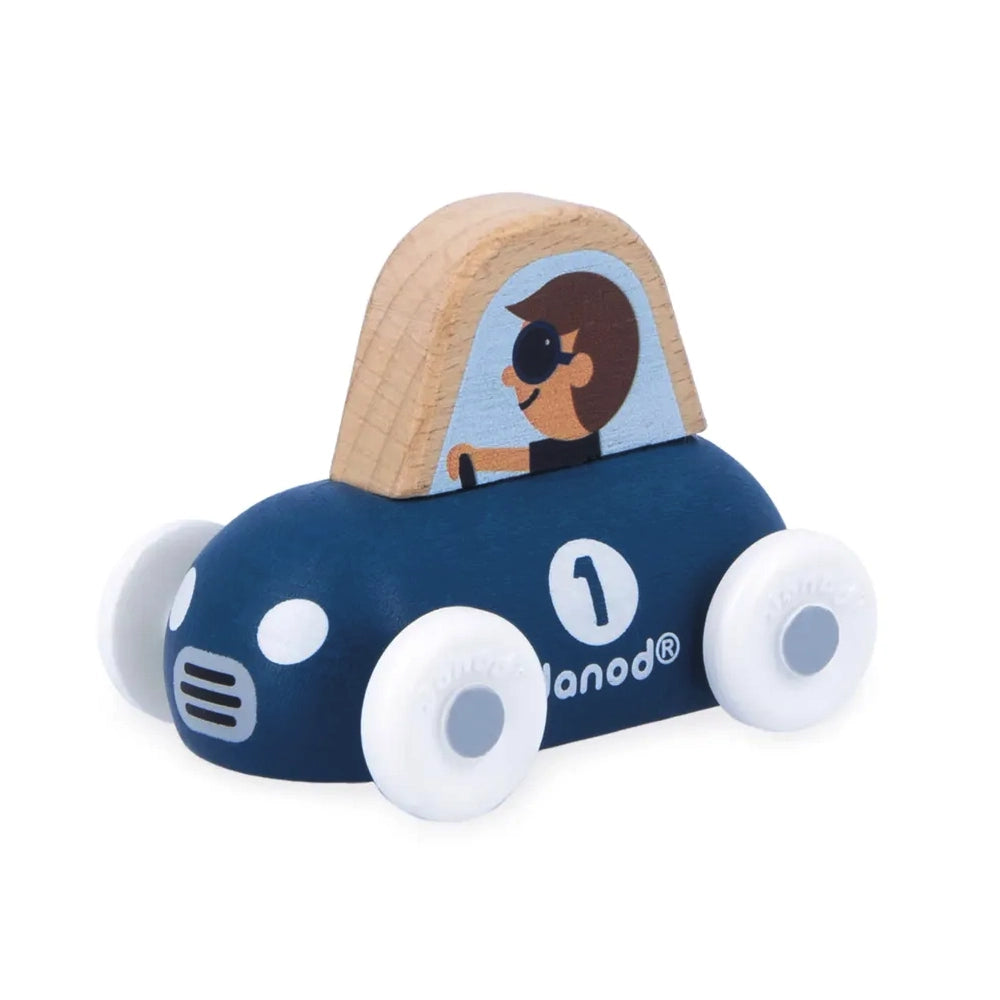 Janod Cross Roads Sports Car - Wooden Toy Race Car for Kids, Fun & Educational STEM Toy - Perfect for Indoor Play, Birthday Gifts & Pretend Play Scenarios