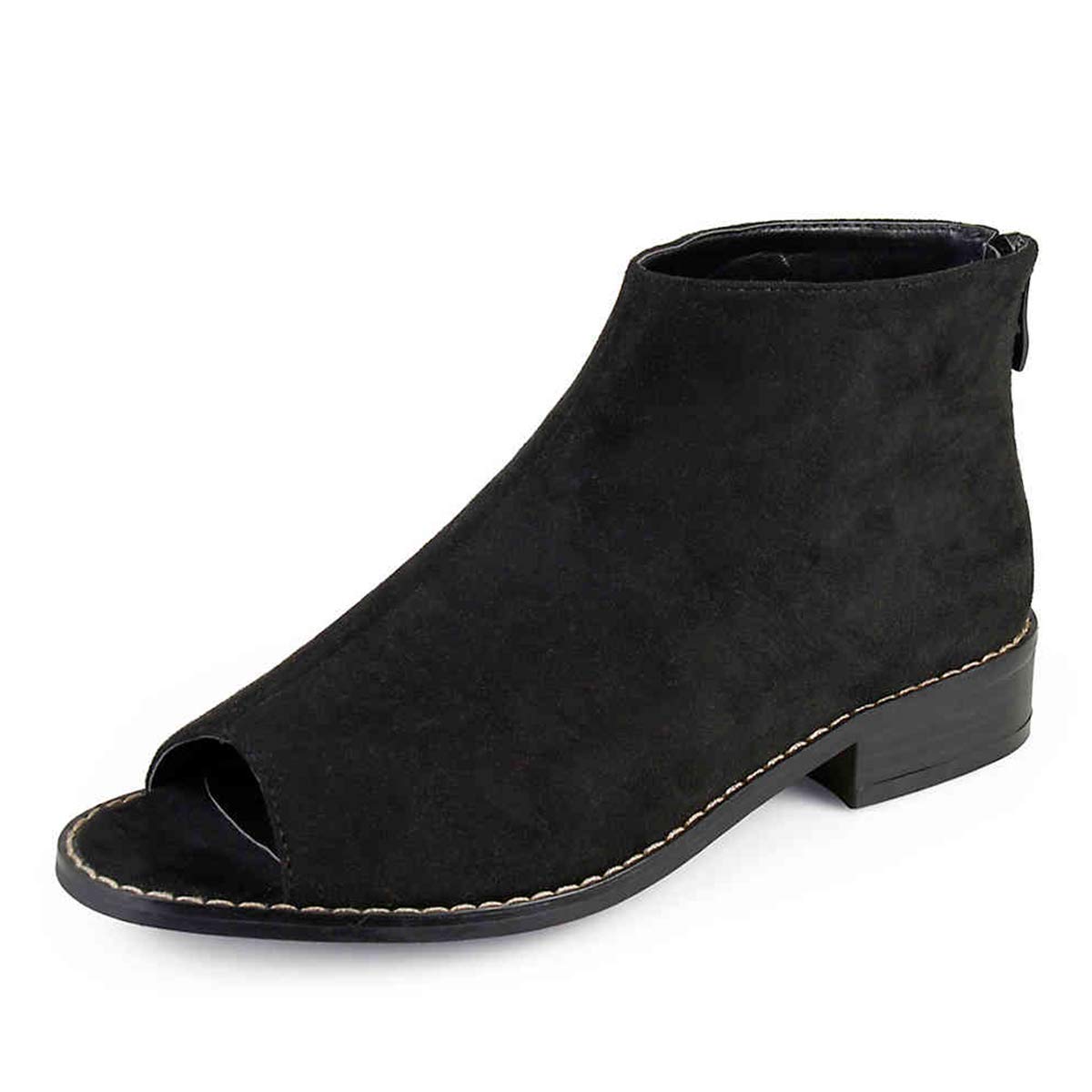 YDN Women's Comfortable Block Low Heel Ankle Boots - Peep Toe Suede Pumps with Back Zipper | Versatile Casual & Office Shoes for Fall & Winter Fashion