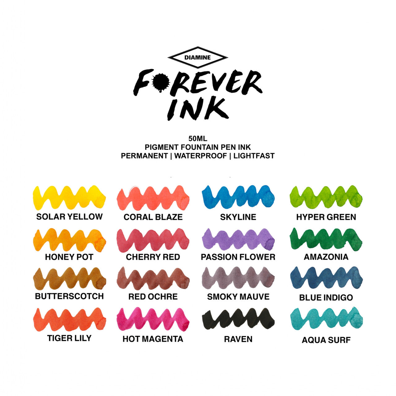 Diamine Forever Ink - Permanent Fountain Pen Ink, 50ml Bottle - Ideal for Writing, Calligraphy, and Art Projects