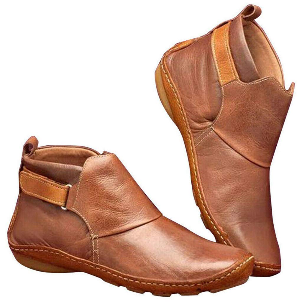 EaGo Women's Adjustable Soft Leather Booties - Casual Comfortable Daily Wear PU Leather Boots with Thick Warm Low Heel for Ladies | Perfect for Office, Travel & Winter Outfits