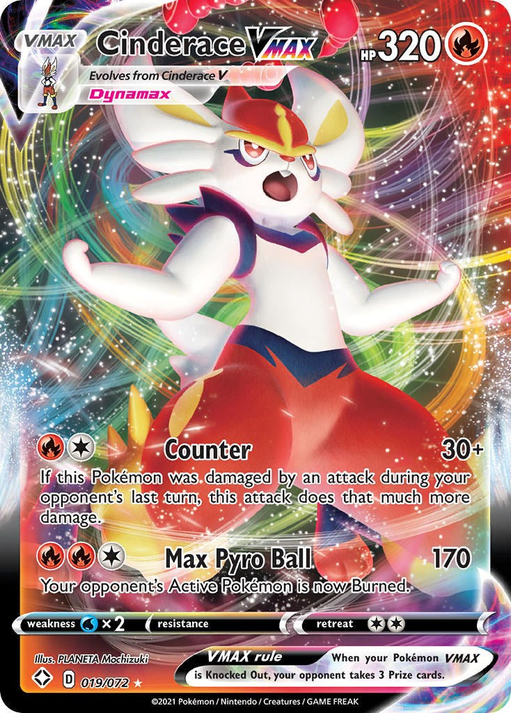 Pokemon Cinderace VMAX SHF 019/072 Trading Card - Rare Collectible for Battles & Display