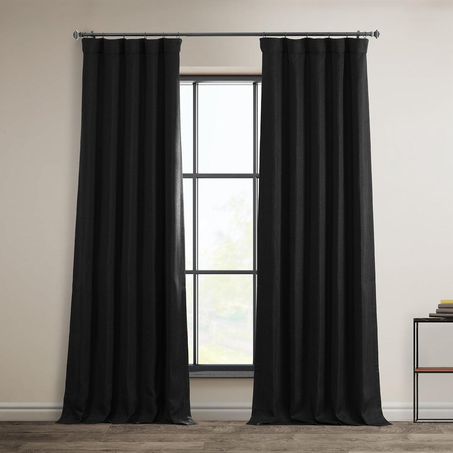 Black Textured Faux Linen Blackout Curtains for Bedroom - Noise Reducing & Thermal Insulated Window Drapes for Living Room, Nursery & Home Theater