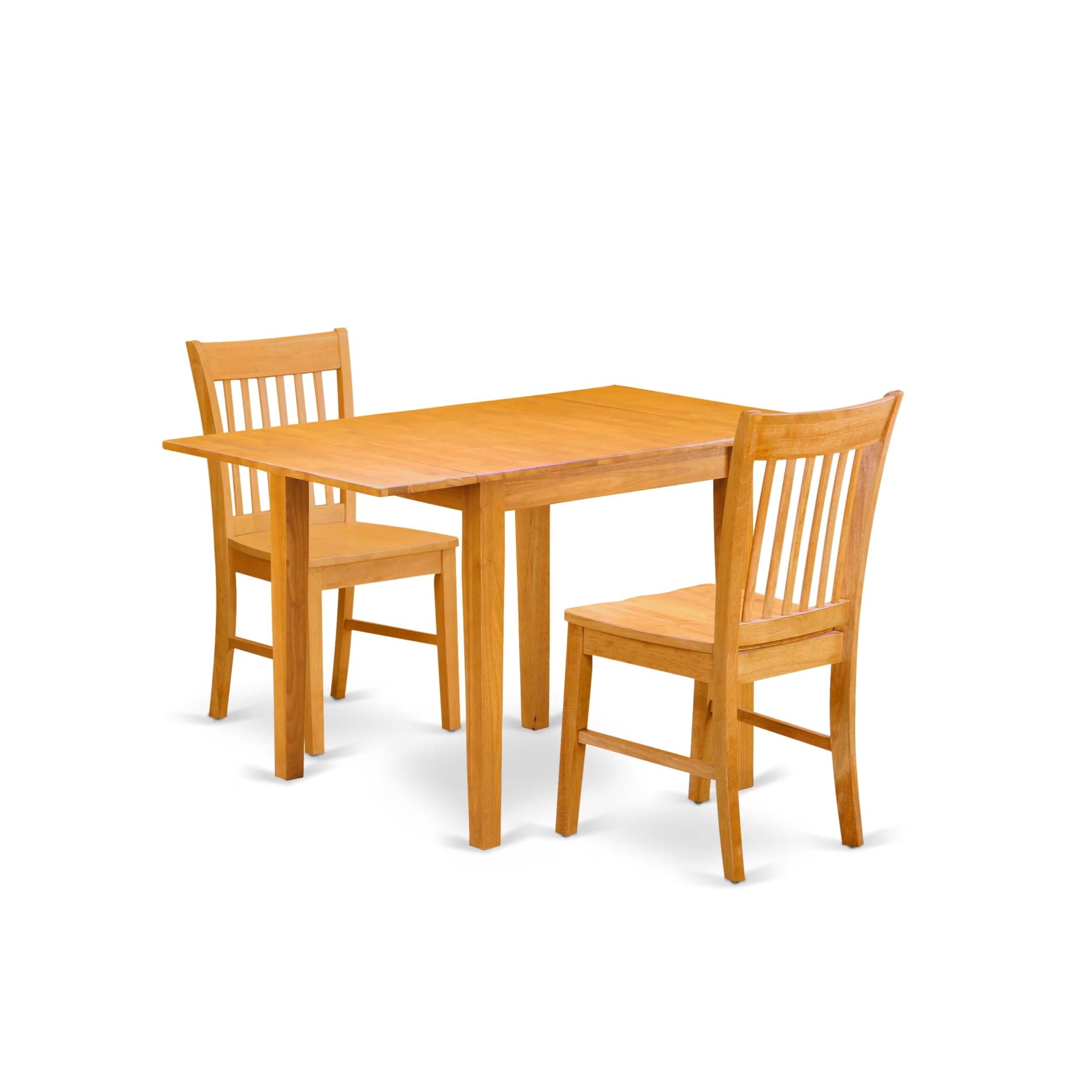 East West Furniture NDNO3-OAK-W 3-Piece Oak Kitchen Table Set with Drop-Leaf Dining Table & 2 Chairs for Small Spaces (30x48 Inch) - Perfect for Apartments, Breakfast Nooks & Cozy Dining Areas