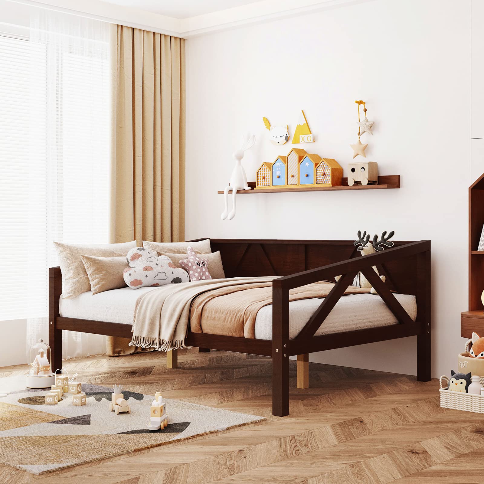 Full Size Daybed with Wood Frame for Teens & Adults - Convertible Sofa Bed for Bedroom & Living Room - Perfect for Guest Rooms, Small Spaces & Lounge Areas