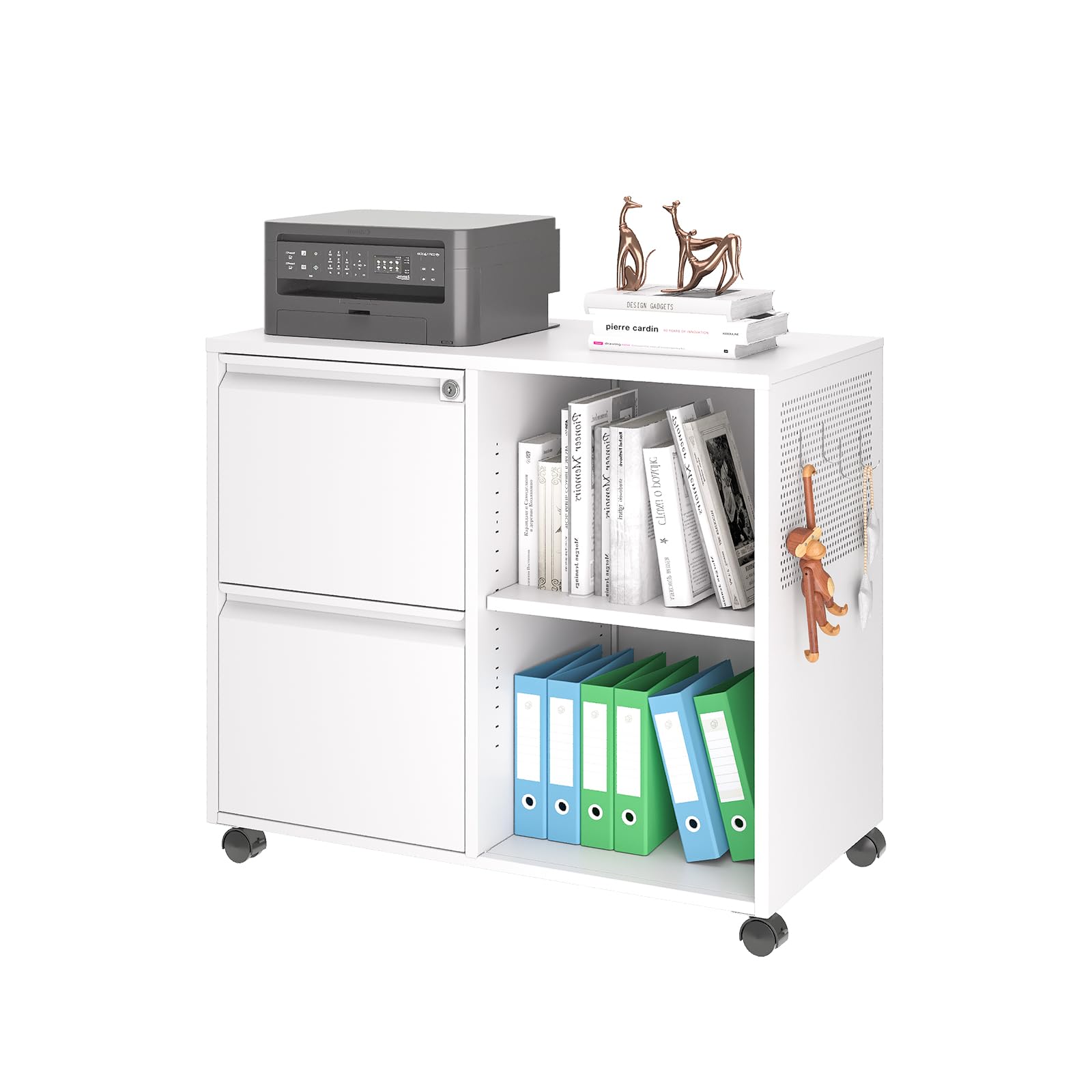 2-Drawer Lateral File Cabinet with Lock - Mobile Metal Filing Cabinet for Letter/A4 Size Files, Printer Stand with Storage - Perfect for Home Office Organization & Workspace Efficiency