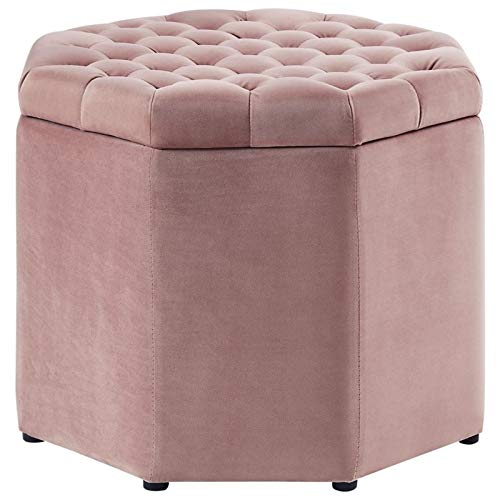 Blush Velvet Tufted Storage Ottoman - Footrest & Home Decor