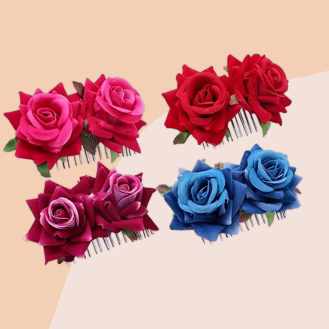 Myra Collection 4-Piece Rose Hair Comb Set - Elegant Bridal Hair Pins for Weddings, Prom & Special Occasions | Beautiful Floral Hair Accessories for Women & Girls