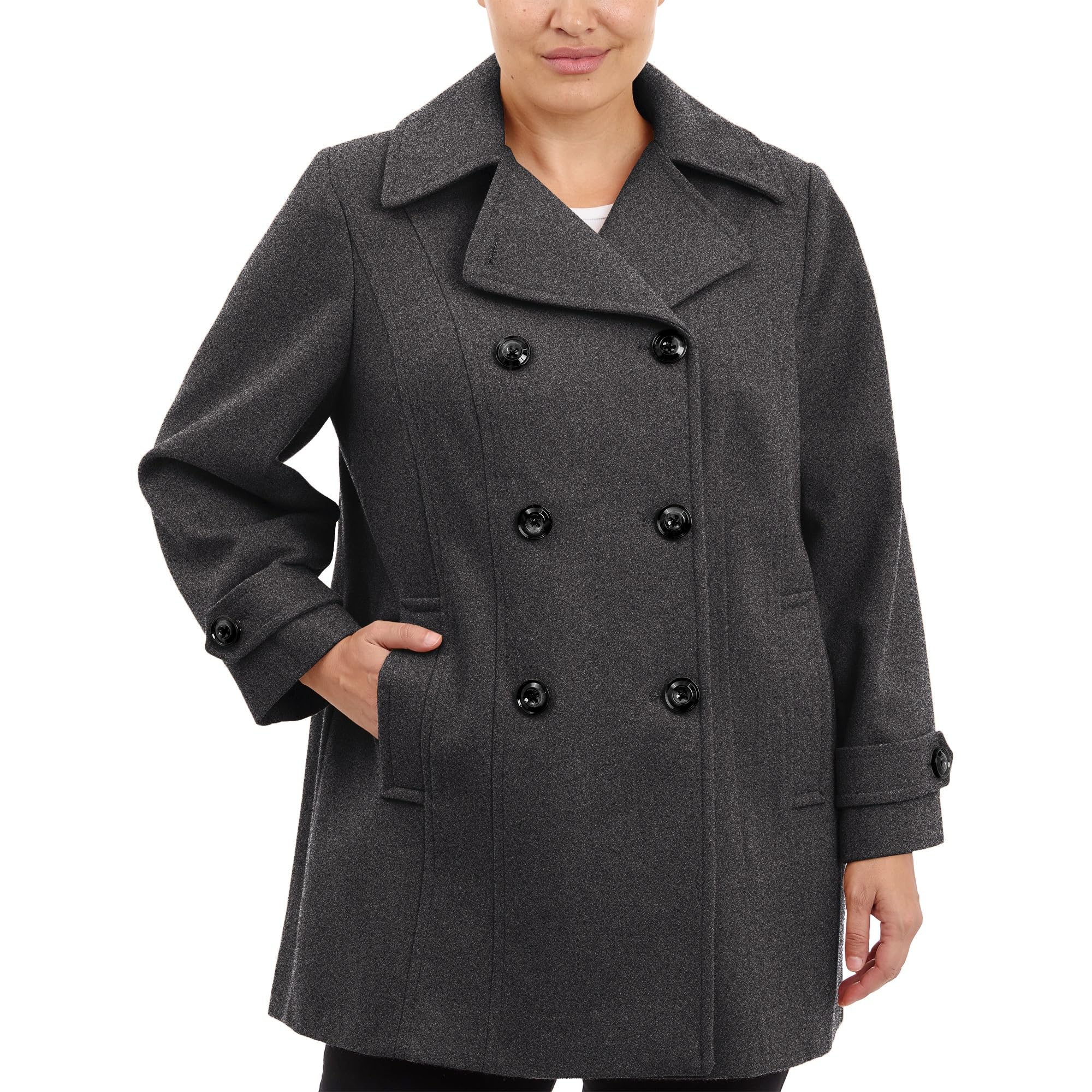 Anne Klein Women's Classic Double Breasted Coat - Plus Size Winter Trench Coat for Office, Travel & Formal Occasions