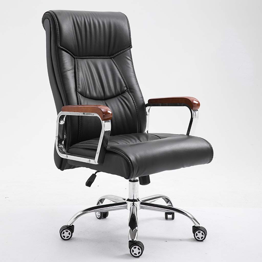 Ergonomic Office Chair - FMOGE Adjustable Reclining Computer Desk Chair with Leather Backrest, Swivel & Lift Function for Home Office, Study or Business Use (Black) - Perfect for Long Work Hours, Gaming & Remote Work