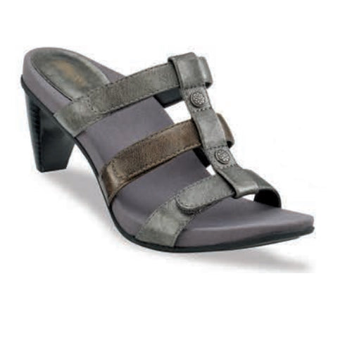 Aetrex Kayla Women's Heeled Sandals in Pewter - Comfortable Dress Sandals for Weddings, Parties & Summer Outfits