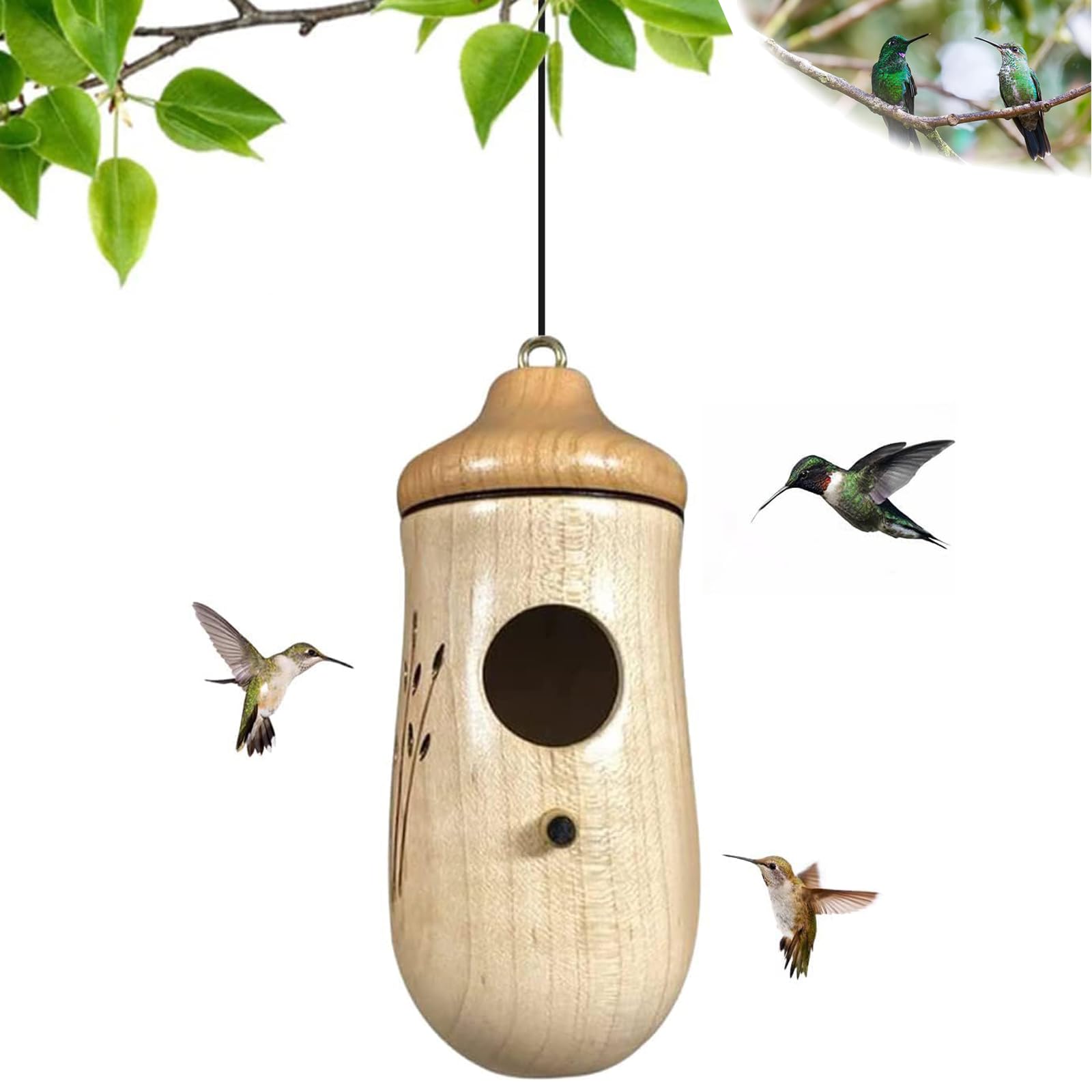 Sherem Wooden Hummingbird House - Natural Cedar Hummingbird Nesting Box for Outdoor Garden Decor - Perfect Gift for Bird Lovers & Nature Enthusiasts - Attracts Hummingbirds to Your Backyard or Patio