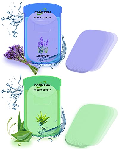 Fancyou Lavender Aloe Soap Sheets - Travel-Sized Foaming Hand Soap for Camping, Hiking & Airplane Travel - Natural Antibacterial Cleansing Wipes for On-The-Go Hygiene