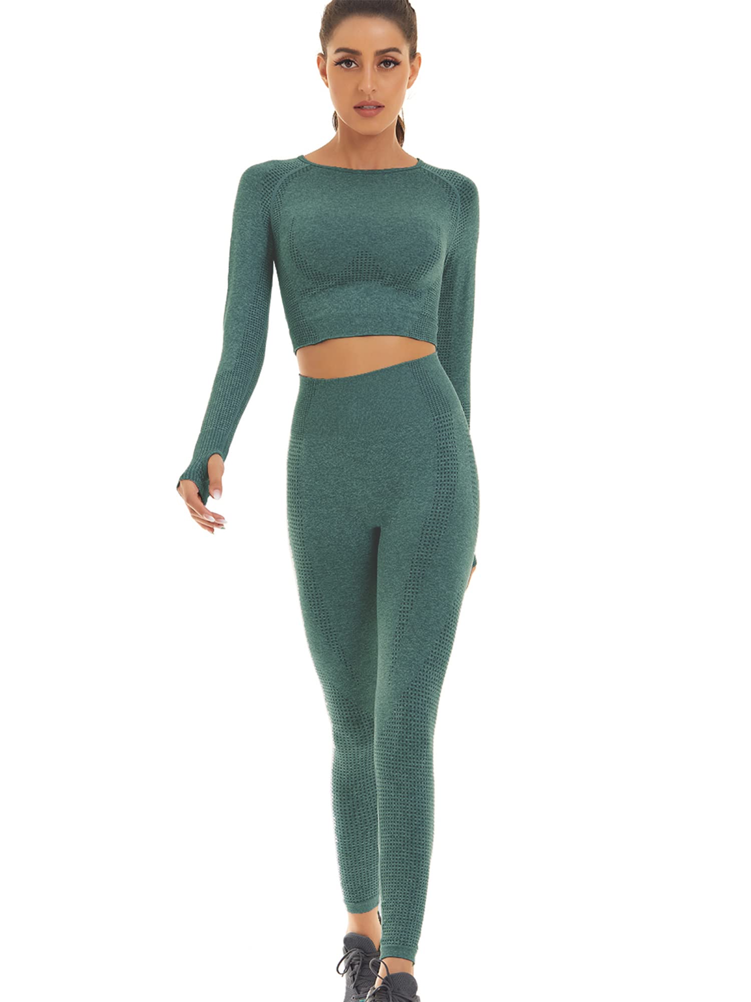 Toplook Women's Seamless Workout Outfits - High Waisted Yoga Pants & Long Sleeve Athletic Top Set for Gym, Running & Fitness | Moisture Wicking & Comfortable Activewear for Women