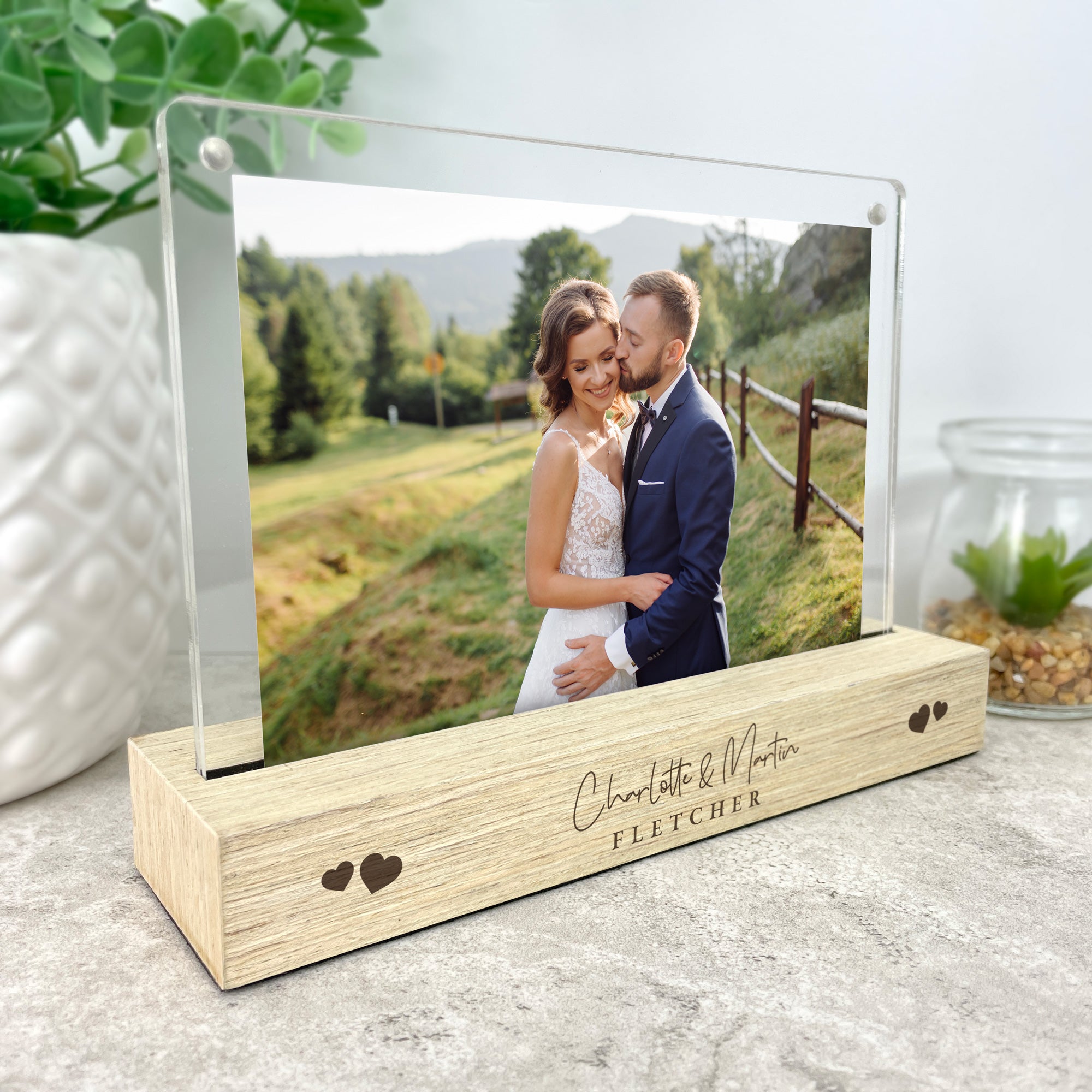 Personalized Wedding Script Wooden Photo Frame 6x4 Inch - Perfect for Wedding Photos, Anniversary Gifts & Home Decor