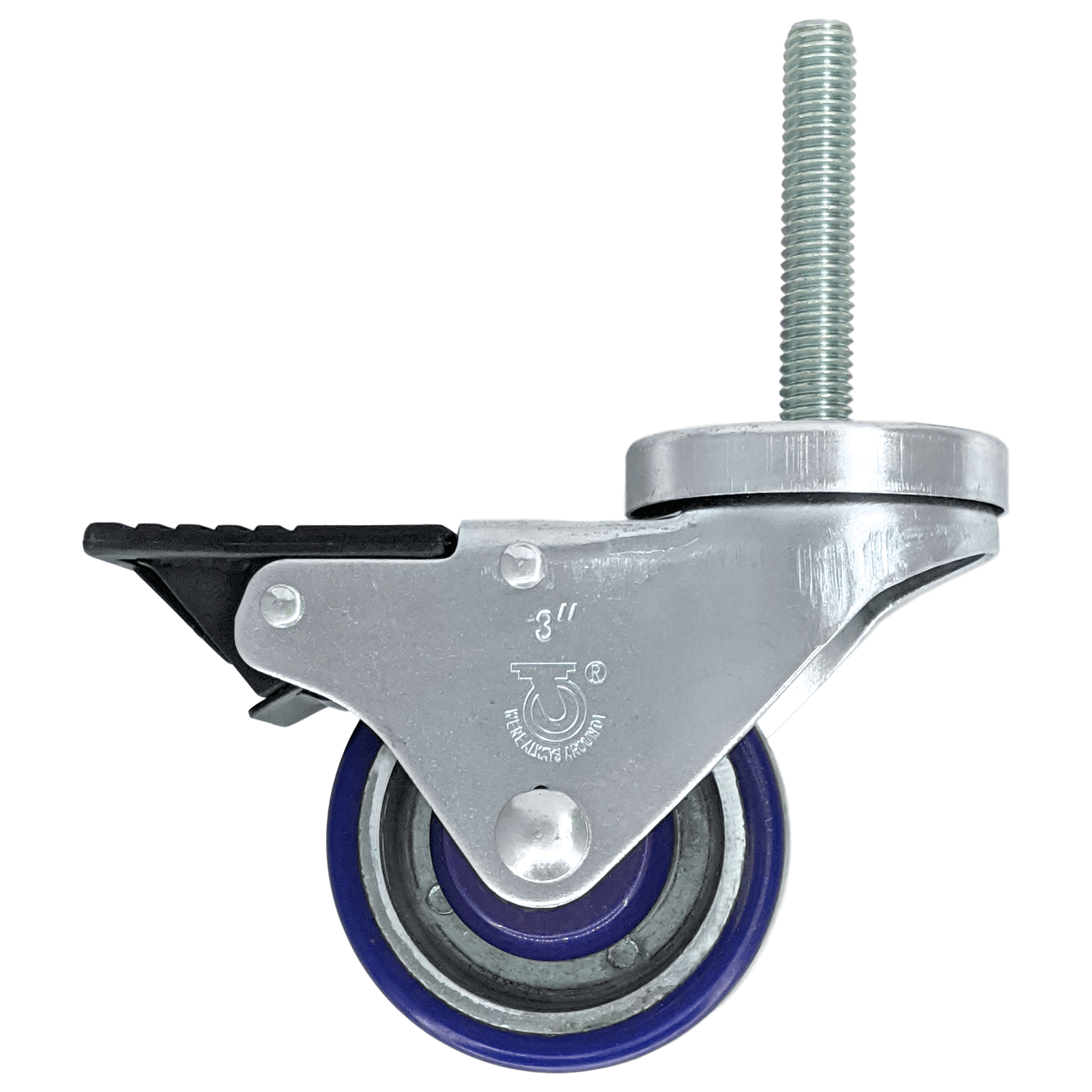 3 x 1-1/4 Inch Heavy Duty Polyon Aluminum Swivel Casters with 1/2 Inch Stem & Total Lock Brake - 350 lbs Capacity - Perfect for Industrial Carts, Workbenches, and Moving Equipment