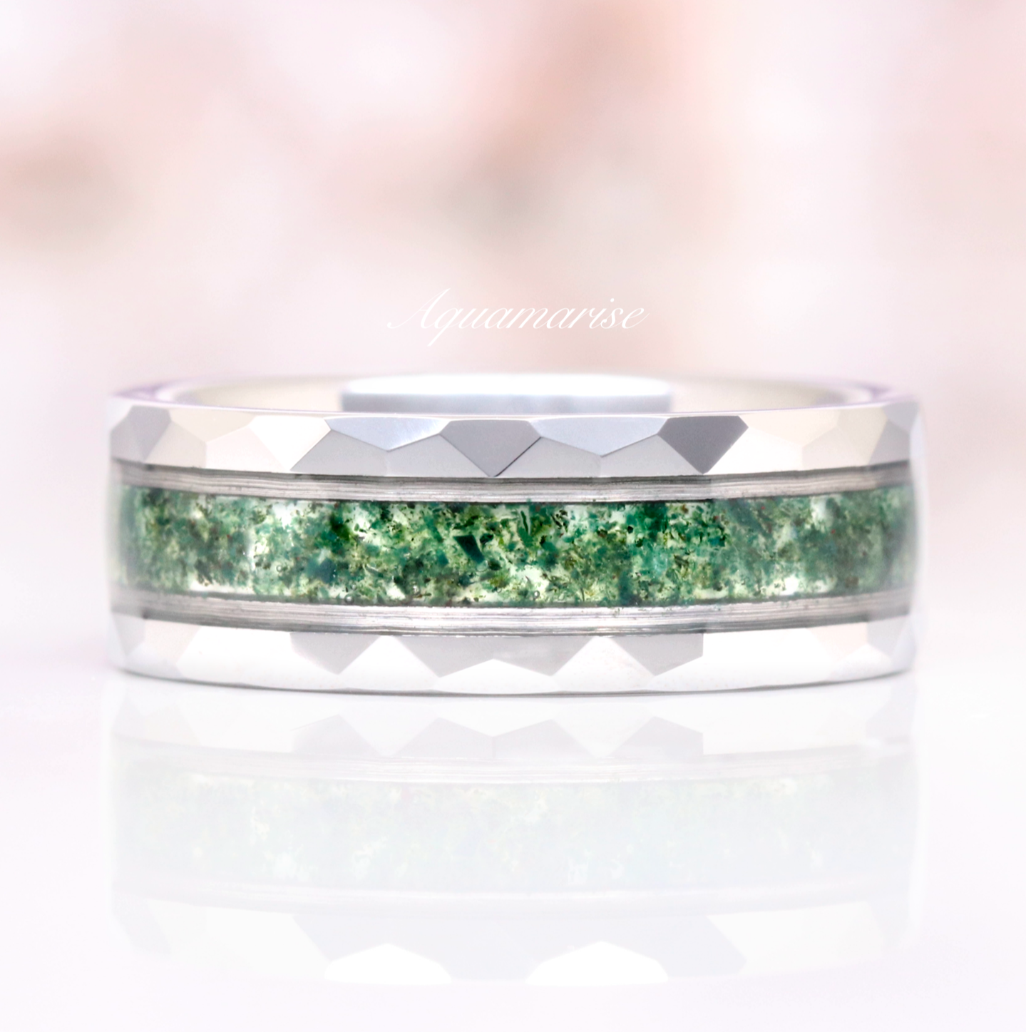 8MM Tungsten Moss Agate Wedding Band for Men & Women - Durable & Stylish Ring for Engagement, Anniversary, and Everyday Wear